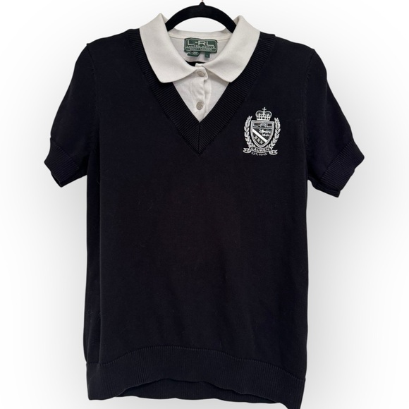 RALPH LAUREN Layered Crest Top, Size Large, Black/White - Picture 3 of 8